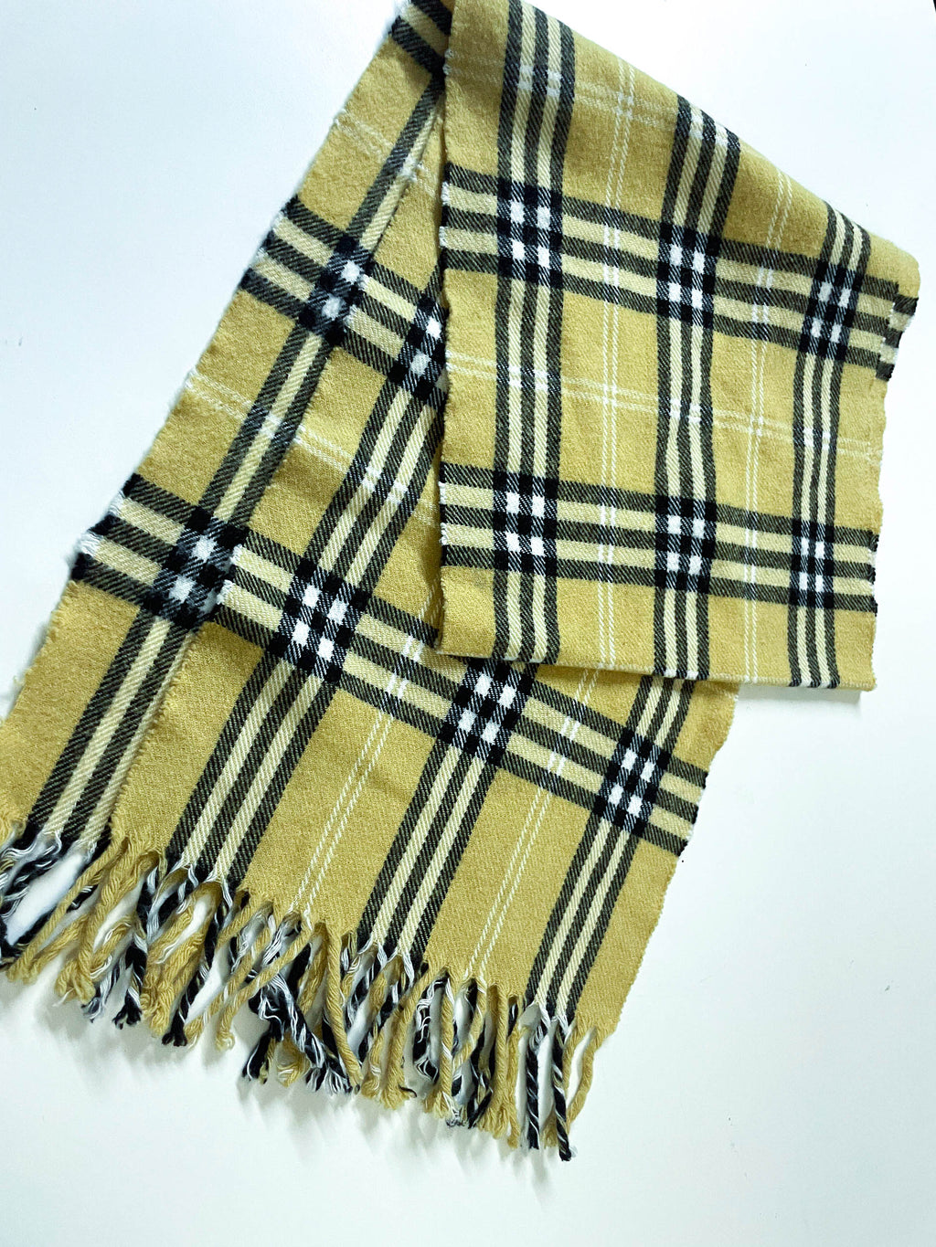 Vintage yellow narrow checkered cashmere scarf| L64 W11| SKU 3963| One size