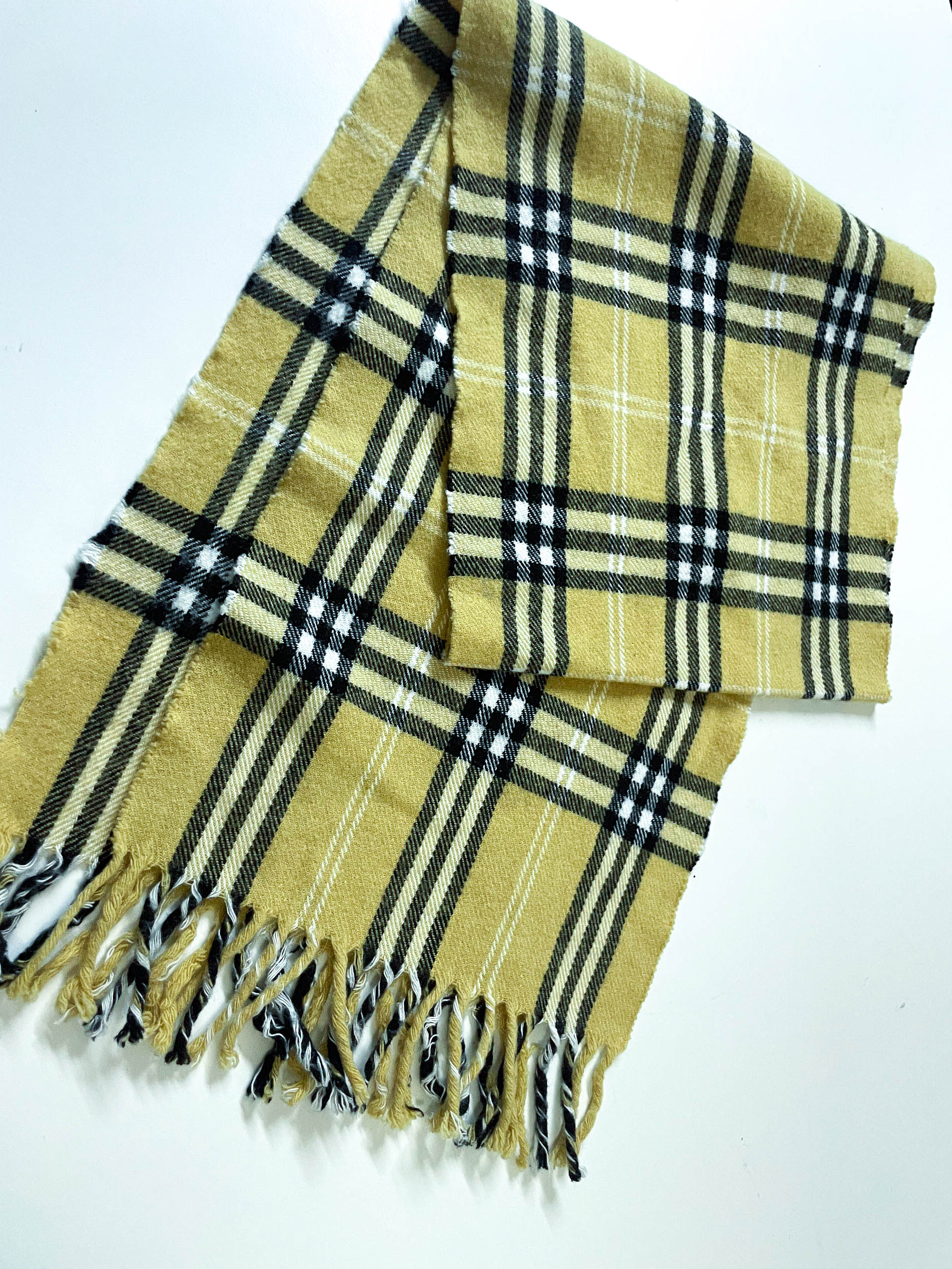 Vintage yellow narrow checkered cashmere scarf| L64 W11| SKU 3963| One size