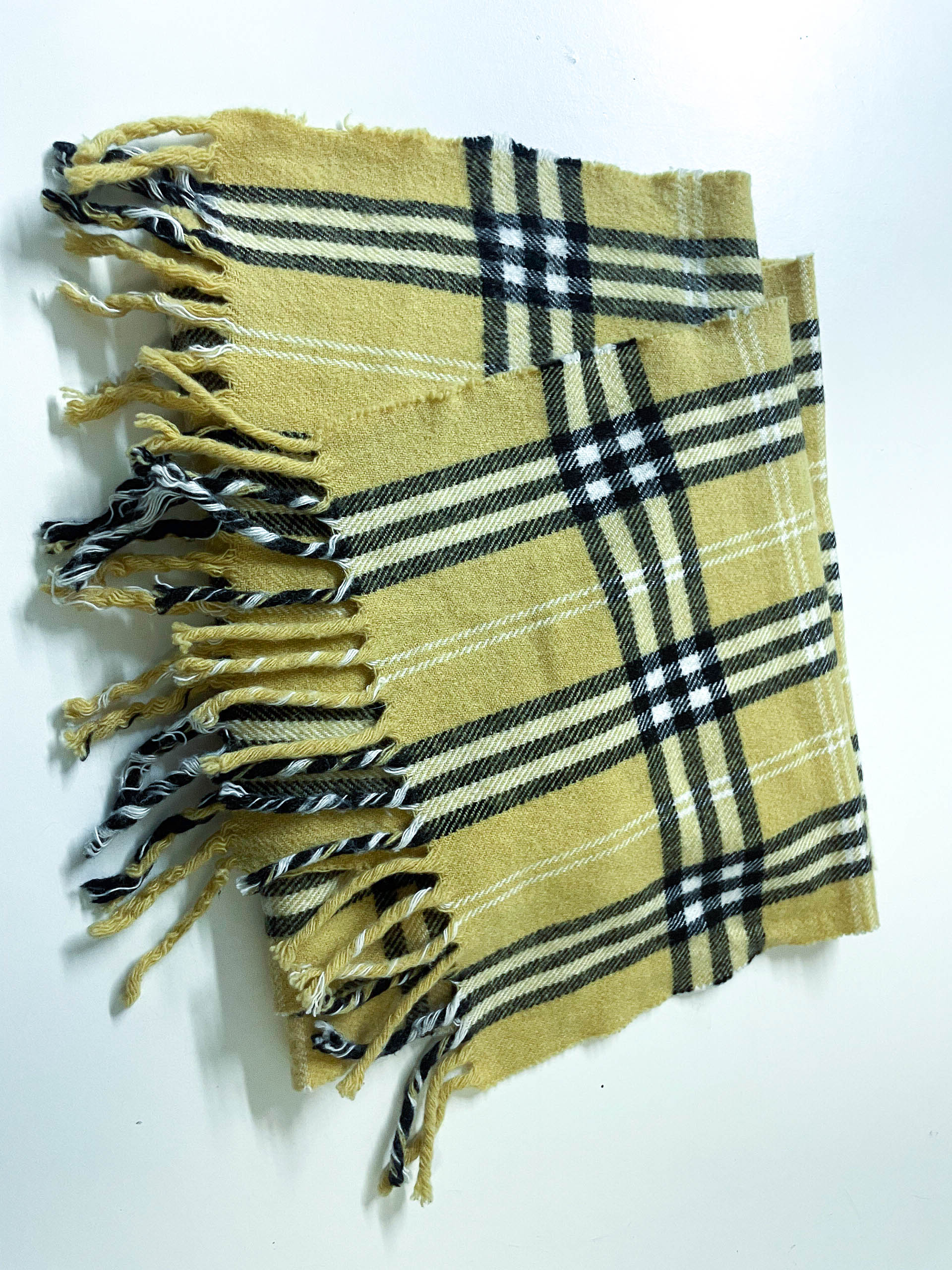 Vintage yellow narrow checkered cashmere scarf| L64 W11| SKU 3963| One size