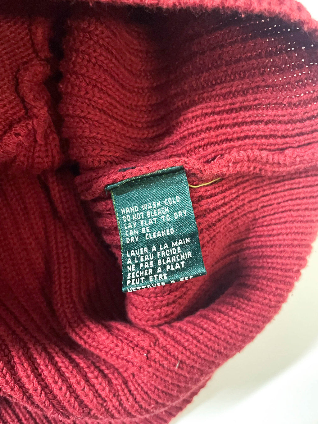 Vintage Red women's Ralph Lauren full zip knitted mock neck cardigan in M|L27W23|SKU 3980