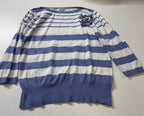Women's y2k //text.. blue & white stripe top in L| L23 W20| SKU 3982