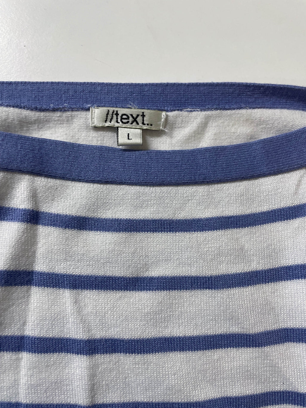 Women's y2k //text.. blue & white stripe top in L| L23 W20| SKU 3982