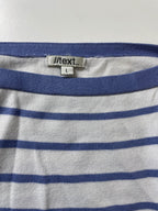 Women's y2k //text.. blue & white stripe top in L| L23 W20| SKU 3982