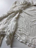 Vintage women's white ruffle long sleeve cropped top in L| L 15 W 14| SKU 3983