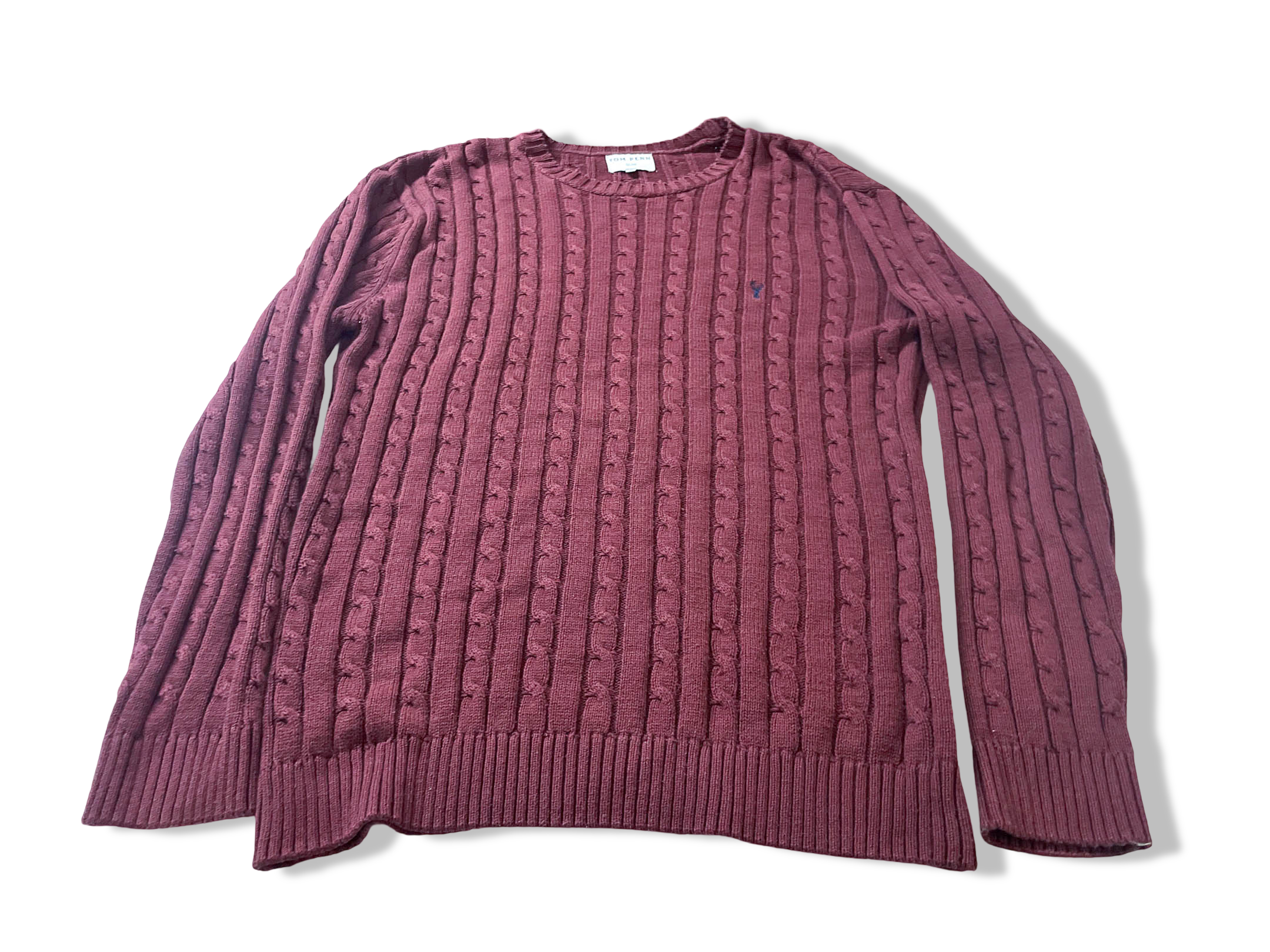 Vintage Tom Penn Wine cable knitted crew neck slim fit sweater in XL| L30 W23| SKU 3984