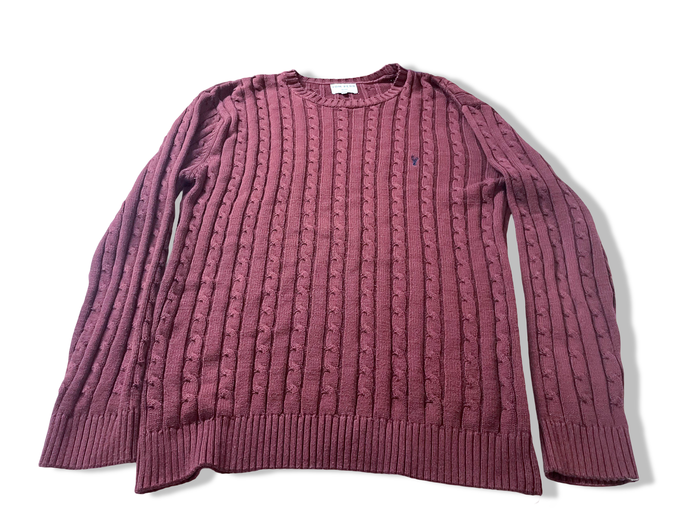 Vintage Tom Penn Wine cable knitted crew neck slim fit sweater in XL| L30 W23| SKU 3984