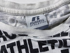 Vintage Women's Rusell Athletics all over print white short sleeve tees in L|L 25 W20|SKU 4139