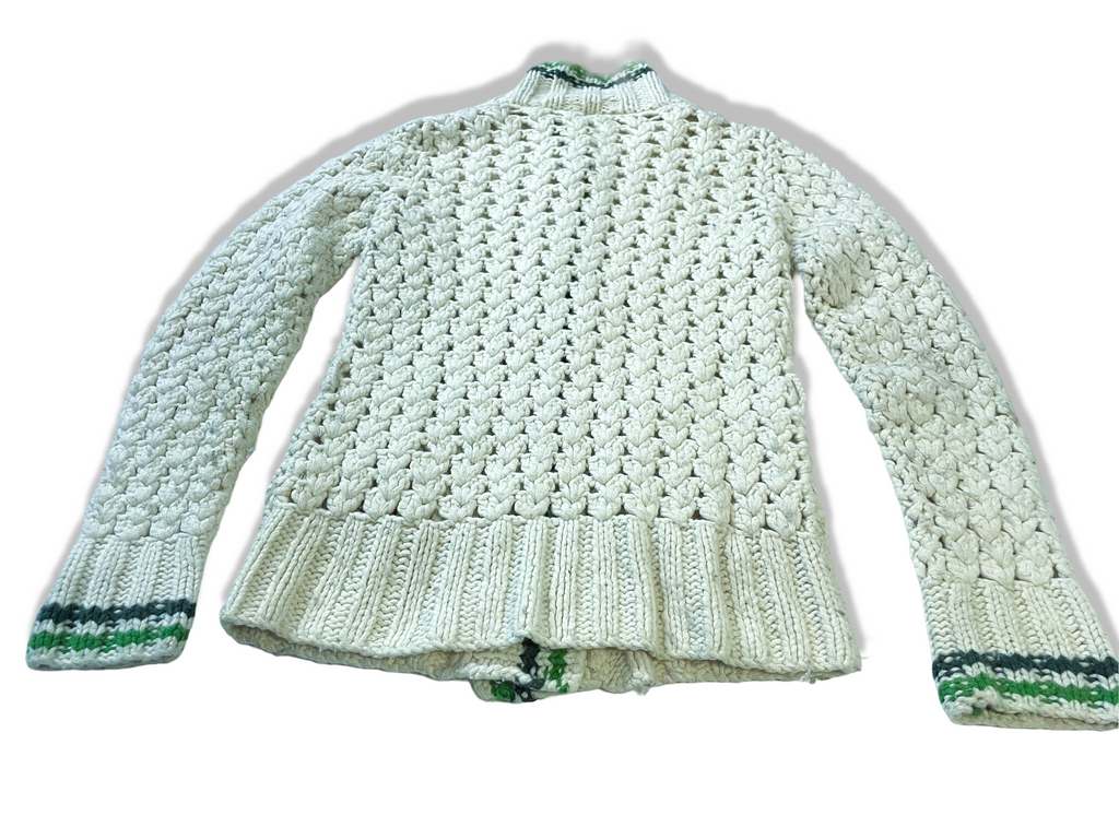 Vintage Women's cream merino wool knitted mock neck button up cardigan size 8|L27W21|SKU 3985