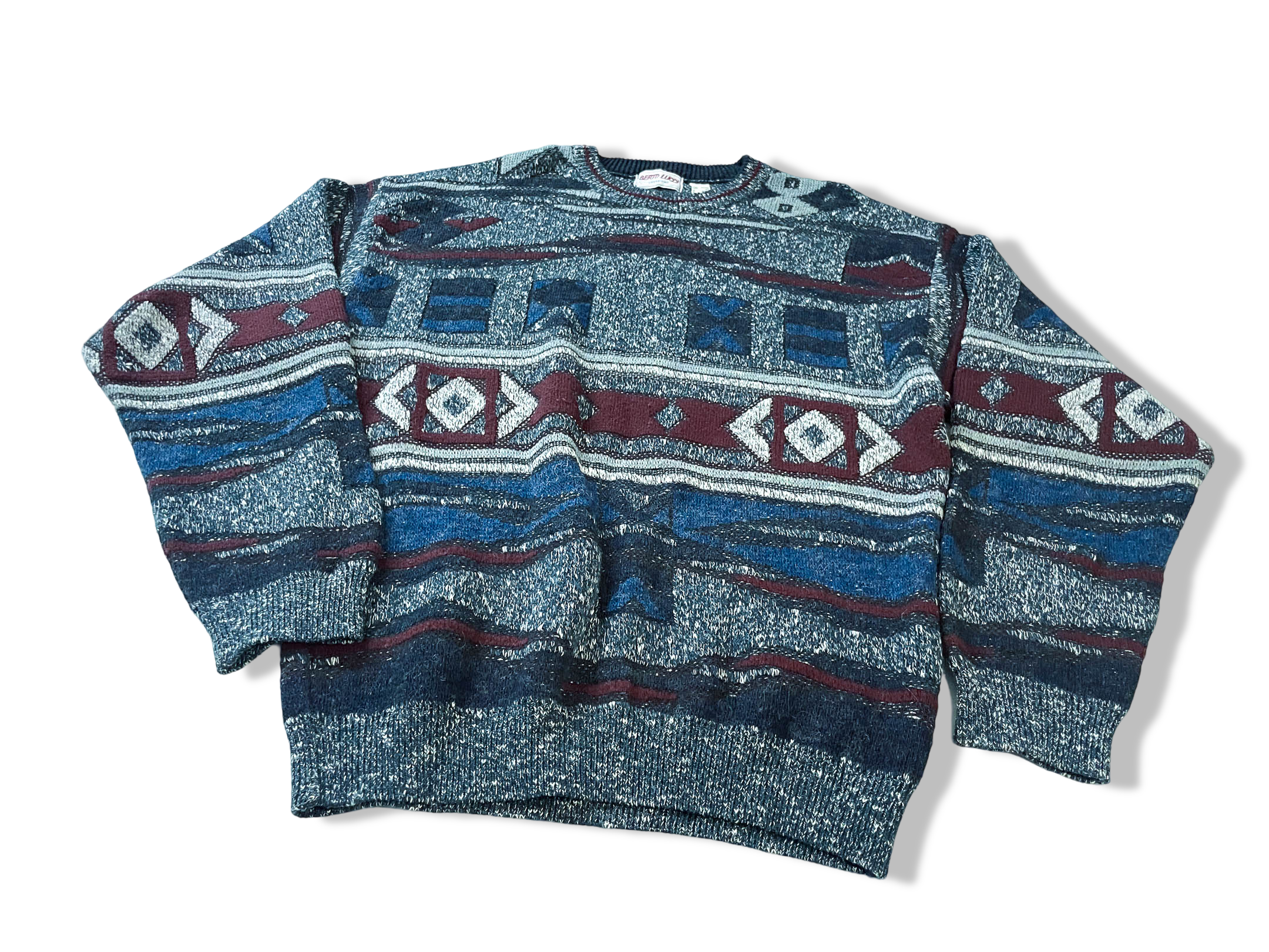 Vintage Berto Lucci Geometric Pattern Grey Sweater in XL/L |L28W22|SKU 3987