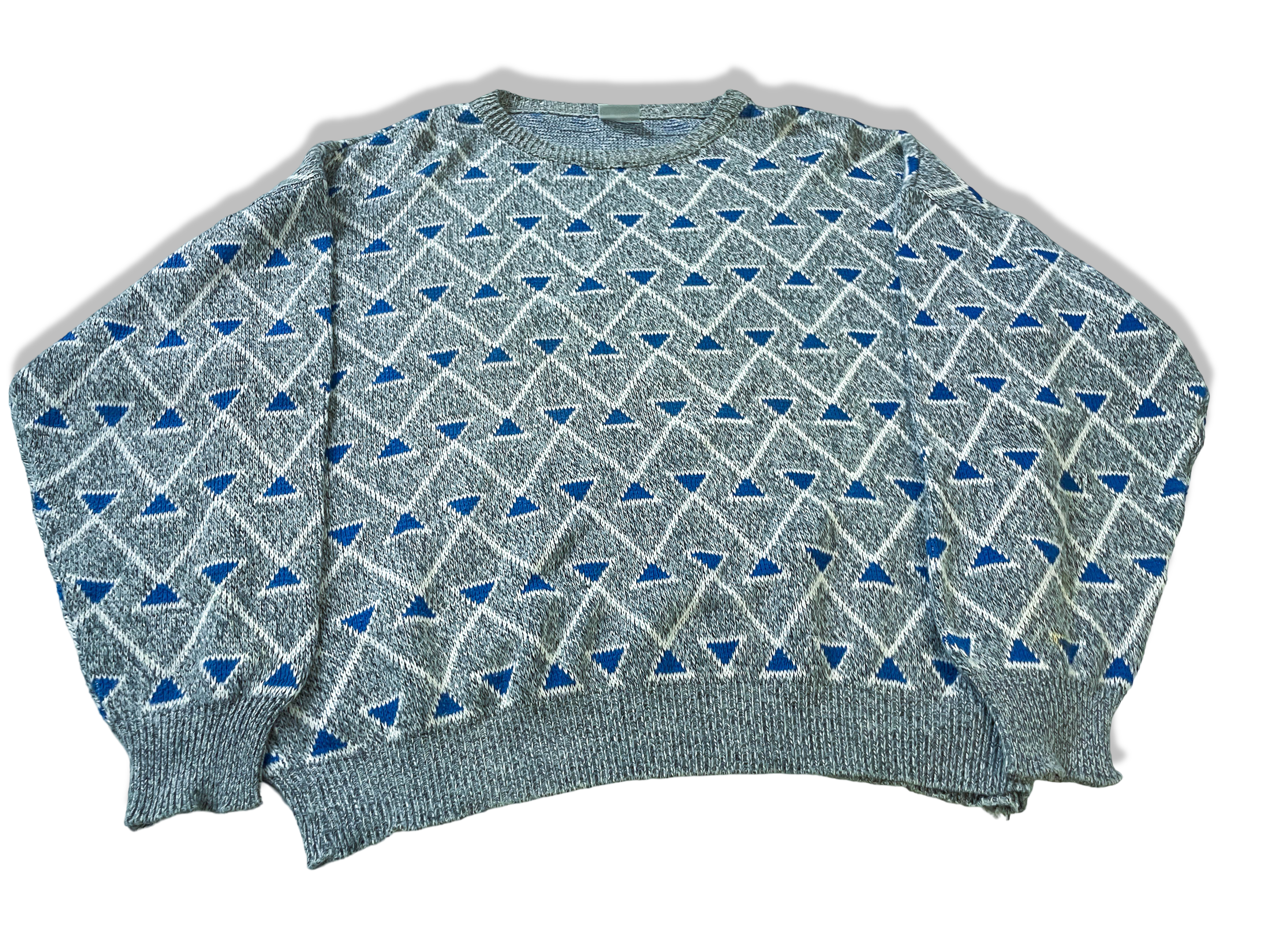 Vintage grey women's Primeur chunky knit geometric print sweatshirt in M|L23 W22|SKU 3988