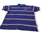 Vintage Men's Reebok Athletics Dept. Blue stripe polo shirt in M|L28 W20|SKU 4140