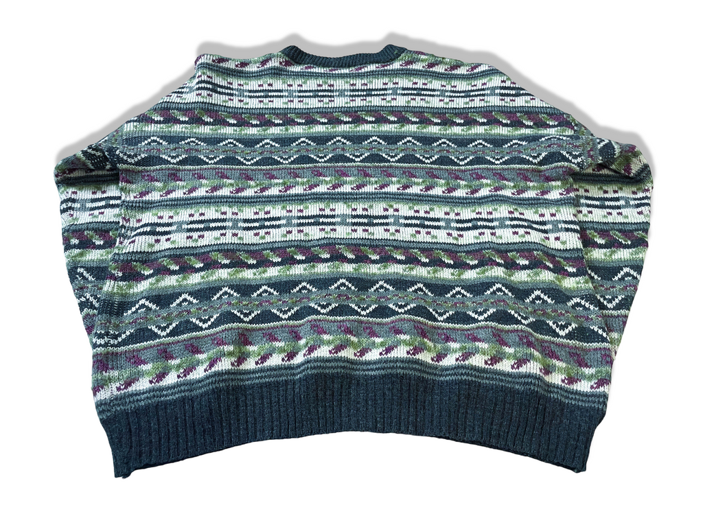 Vintage Multi-Stripe Geometric Pattern Knitted Crew Neck Sweater|L 25 W24| SKU 3989