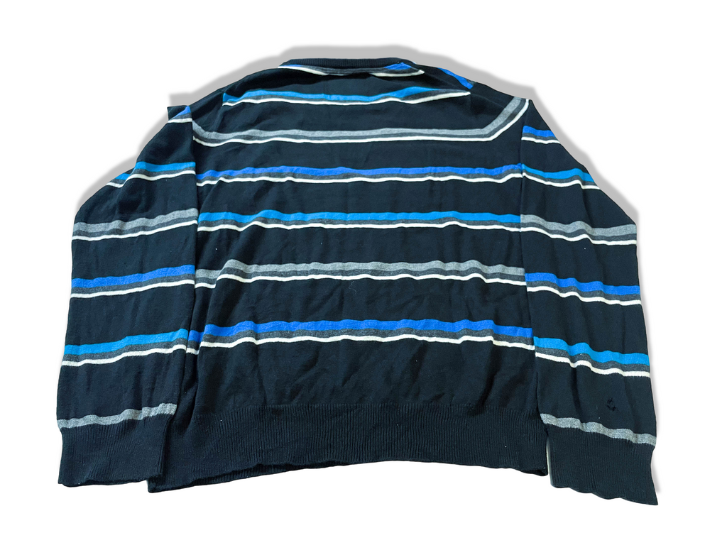 Vintage Men's 90's Aeropostale blue multi stripe sweatshirt in L|L28 W21|SKU 3991