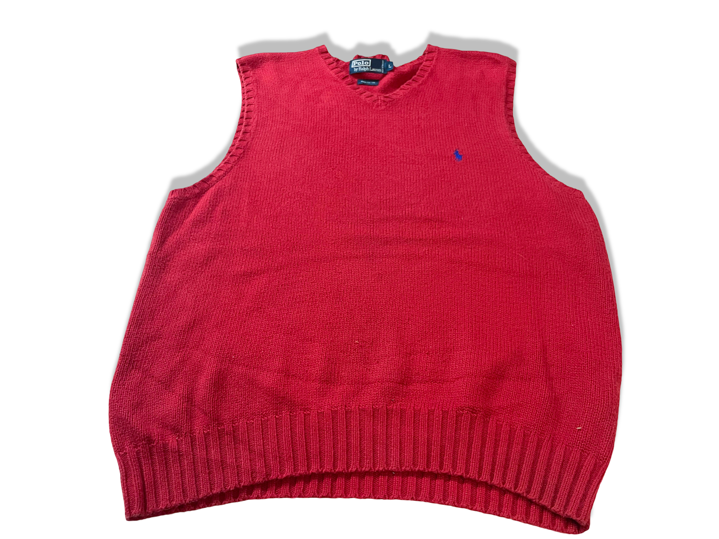 Vintage Men's Polo Ralph Lauren red sleeveless knitted sweater in L| L28 W22| SKU 3992