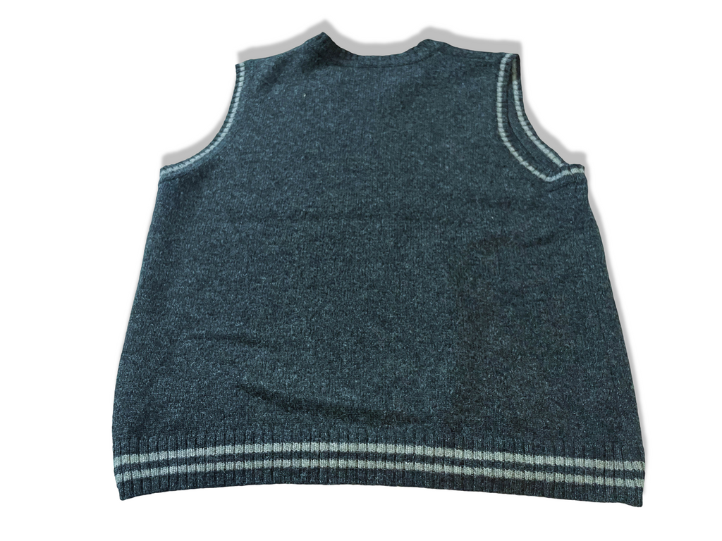 Vintage Men's Cottonfield wool knitted grey V-neck sleeveless sweater in L|L27 W22| SKU 3993