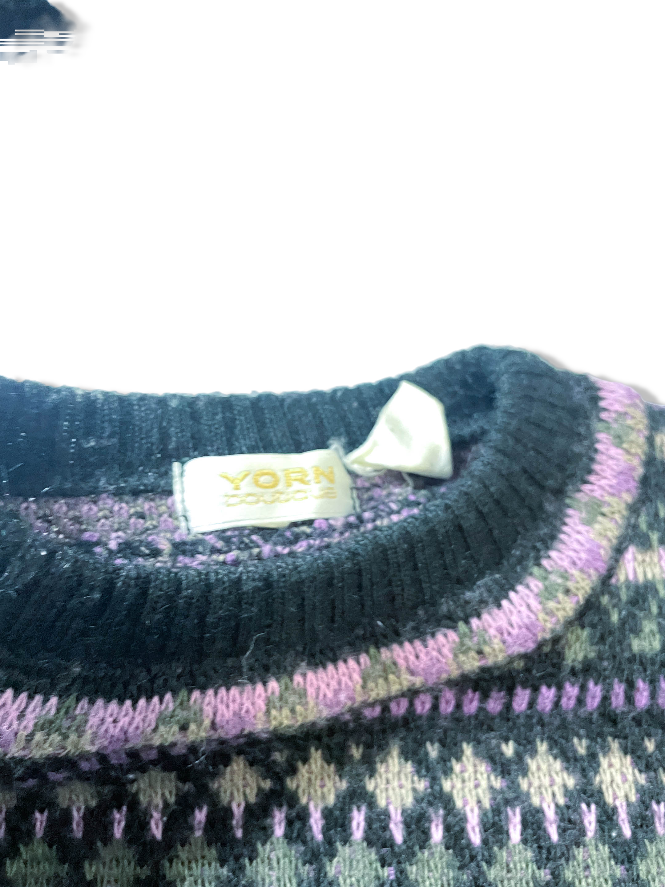 Vintage Yorn Navy blue women's floral geometric pattern knitted sweater in M|L26 W20| SKU 3995