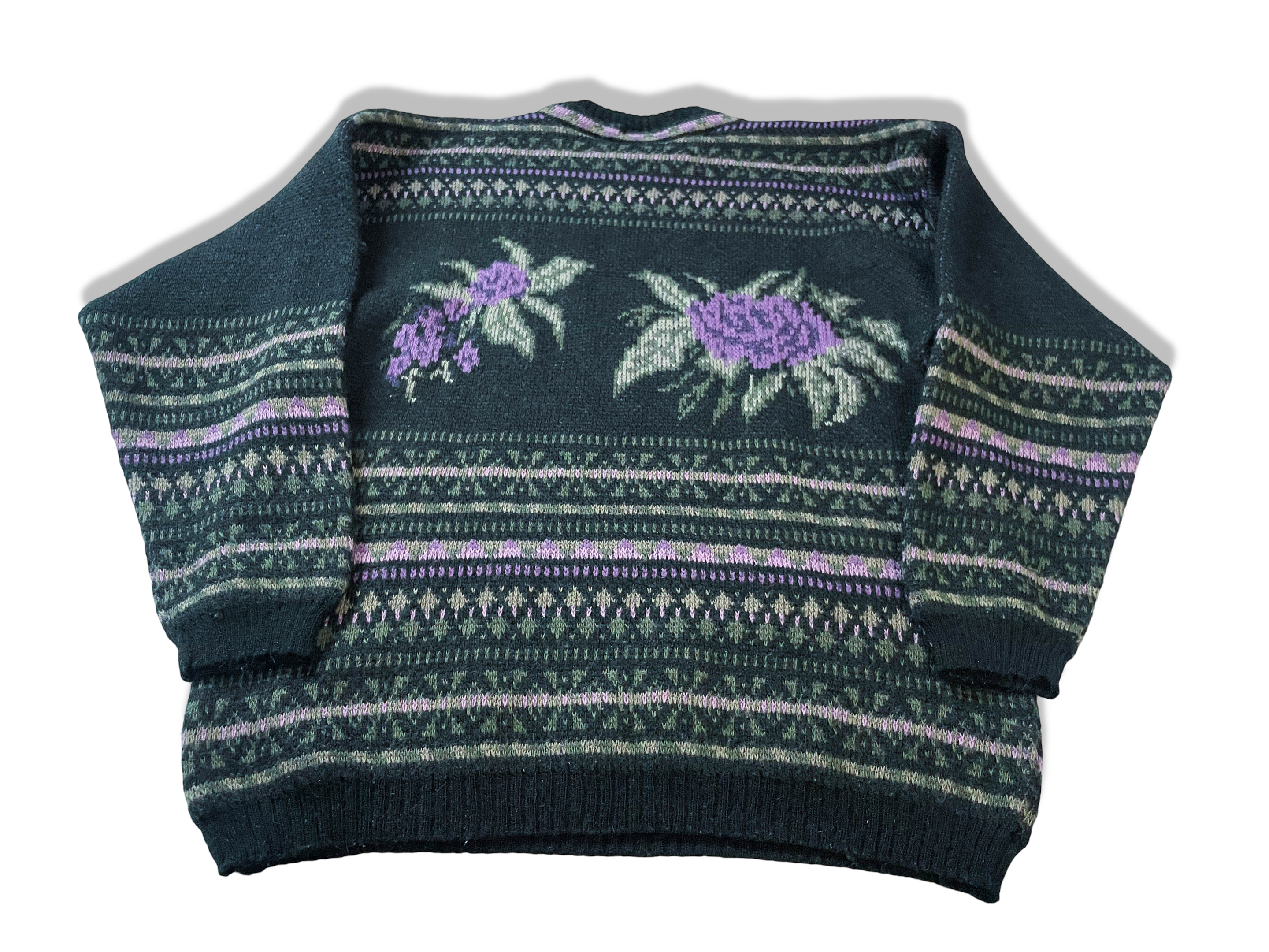Vintage Yorn Navy blue women's floral geometric pattern knitted sweater in M|L26 W20| SKU 3995