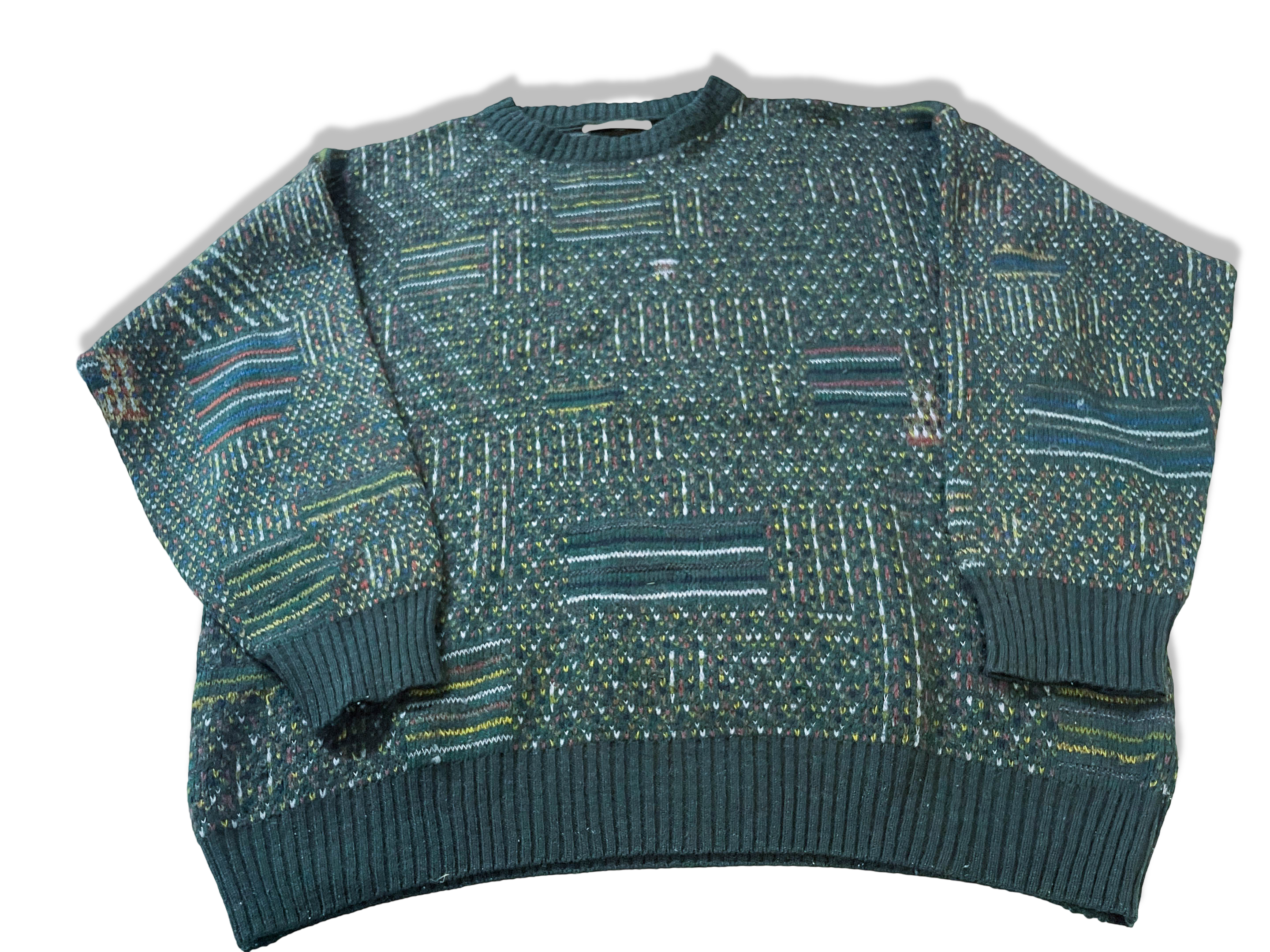 Vintage Sands made in Italy green geometric print knitted sweater in L|L27 W22|SKU 3996