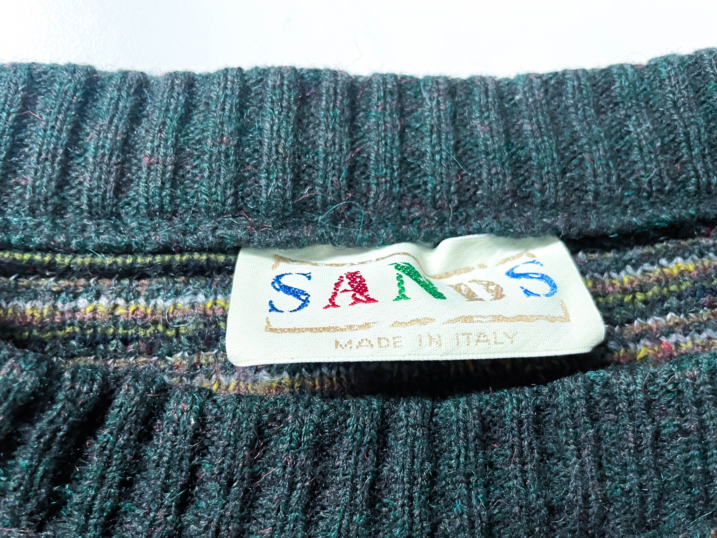 Vintage Sands made in Italy green geometric print knitted sweater in L|L27 W22|SKU 3996