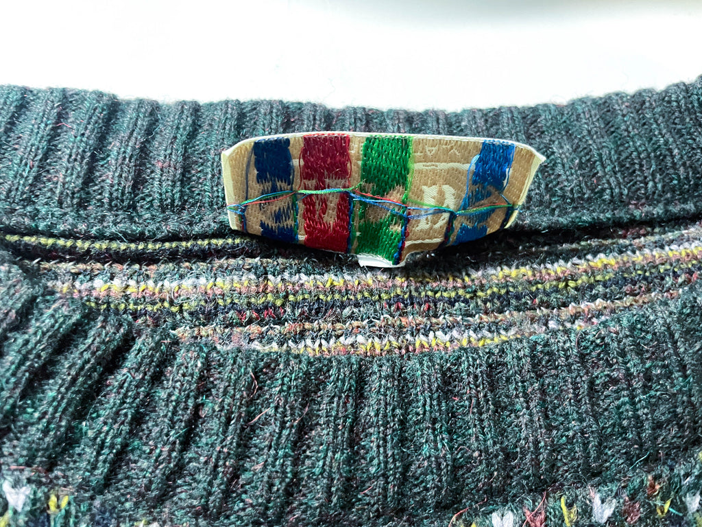 Vintage Sands made in Italy green geometric print knitted sweater in L|L27 W22|SKU 3996