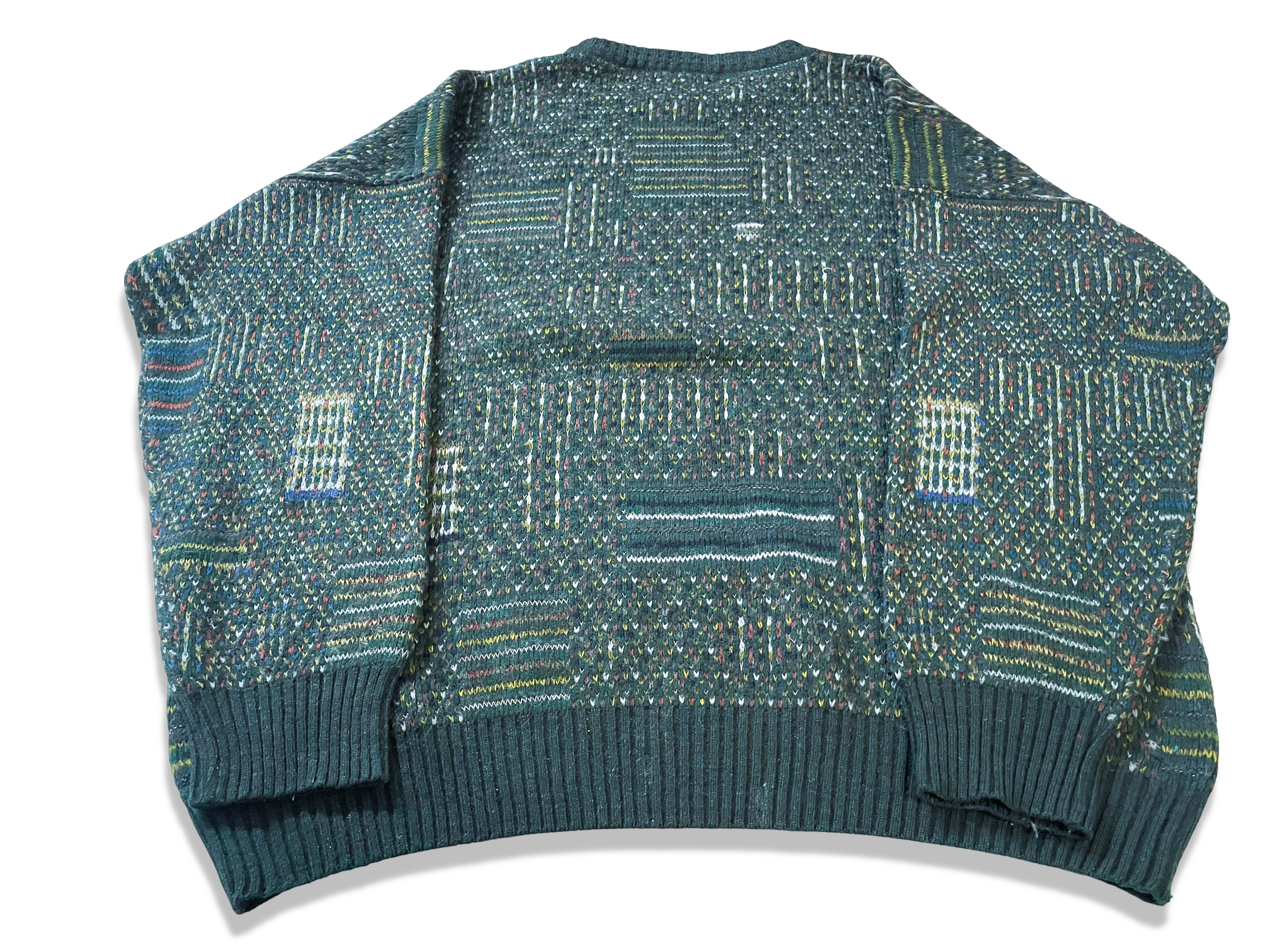 Vintage Sands made in Italy green geometric print knitted sweater in L|L27 W22|SKU 3996
