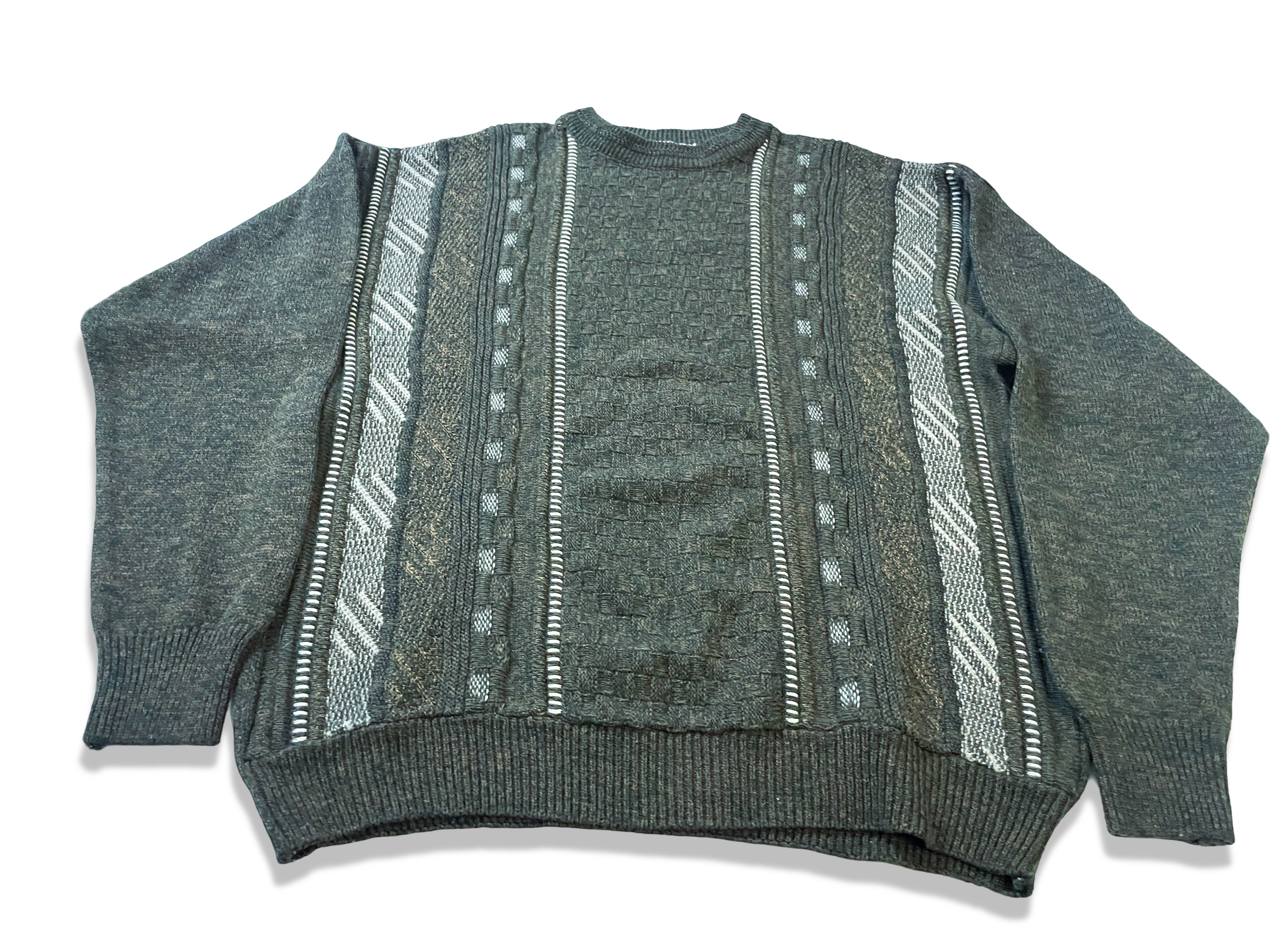 Vintage Berto Lucci Geometric Pattern Grey Sweater in L|L27 W22| SKU 3997