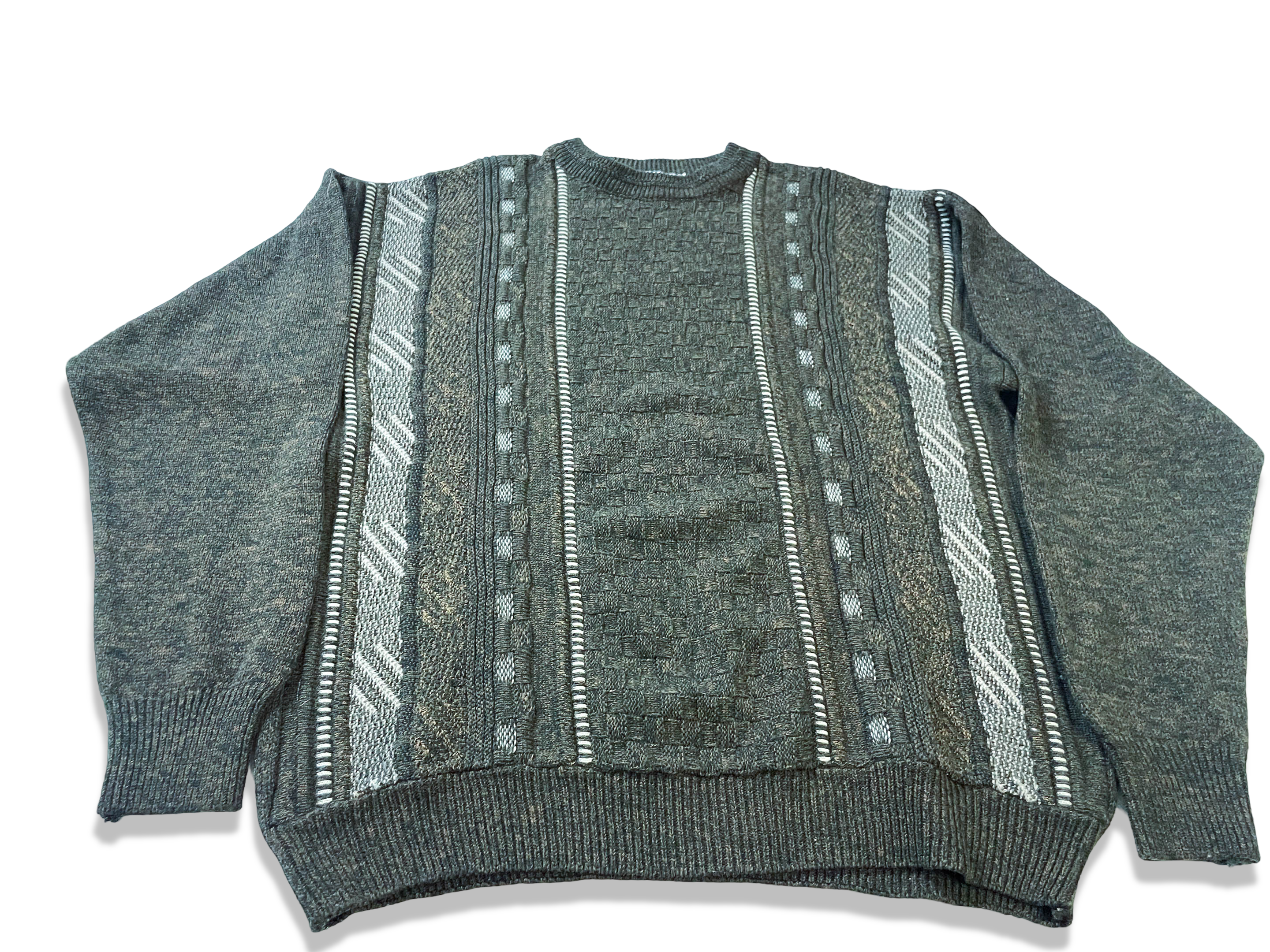 Vintage Berto Lucci Geometric Pattern Grey Sweater in L|L27 W22| SKU 3997