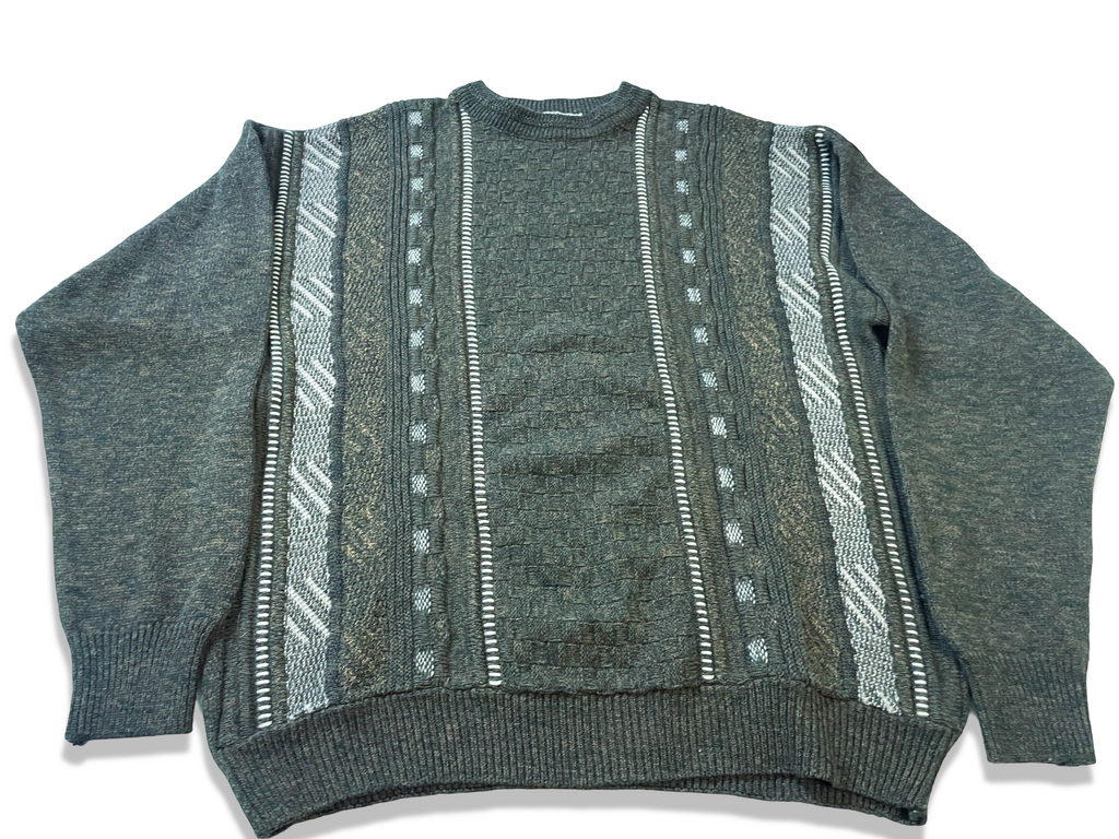 Vintage Berto Lucci Geometric Pattern Grey Sweater in L|L27 W22| SKU 3997