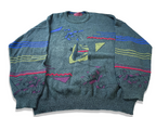 Vintage Buckle grey geometric print knitted sweatshirt in L/XL| L30W26| SKU 3998