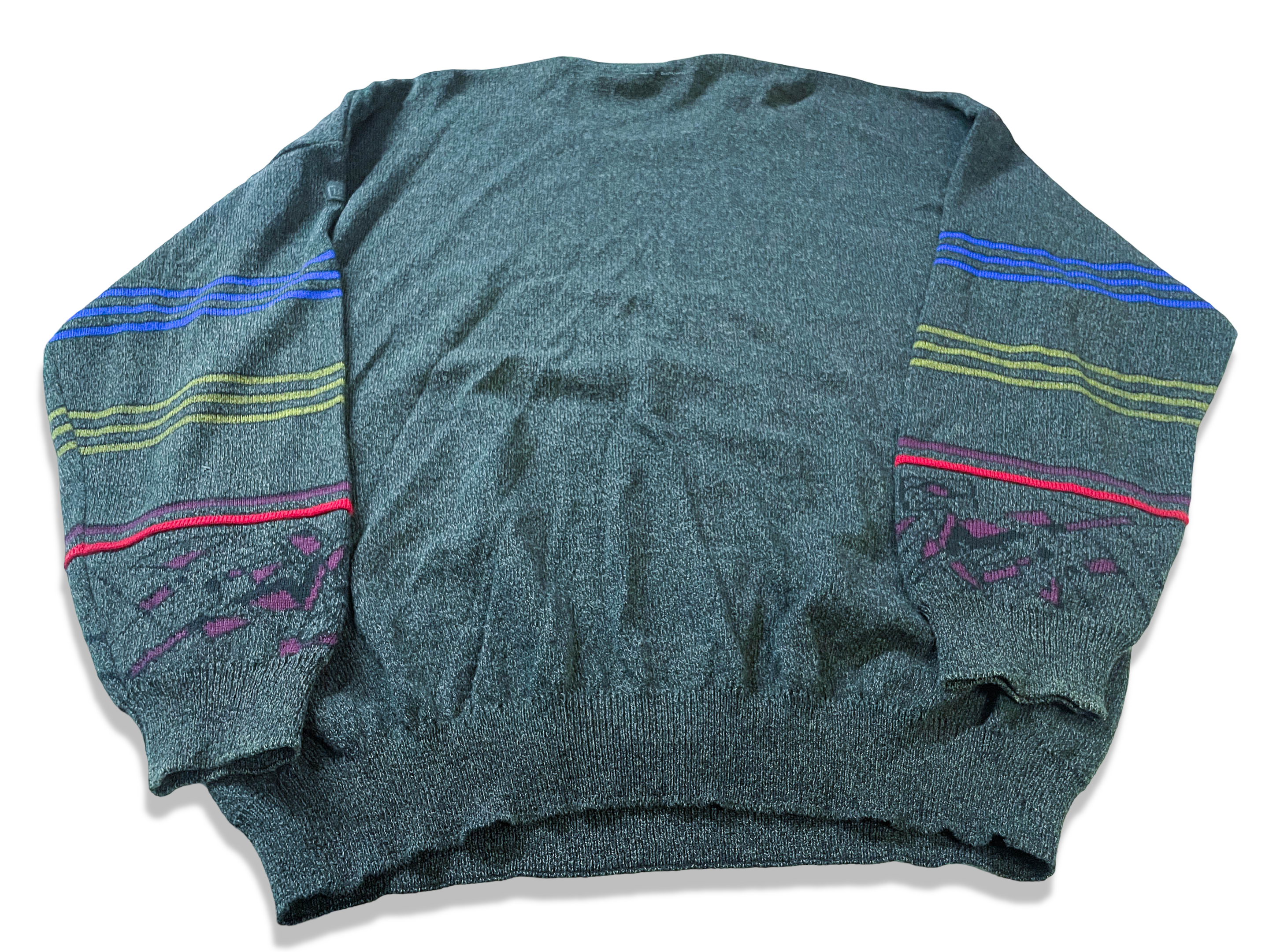 Vintage Buckle grey geometric print knitted sweatshirt in L/XL| L30W26| SKU 3998