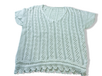 Vintage women's white crochet short sleeve V-neck top in L/XL|L27 W21| SKU 4002