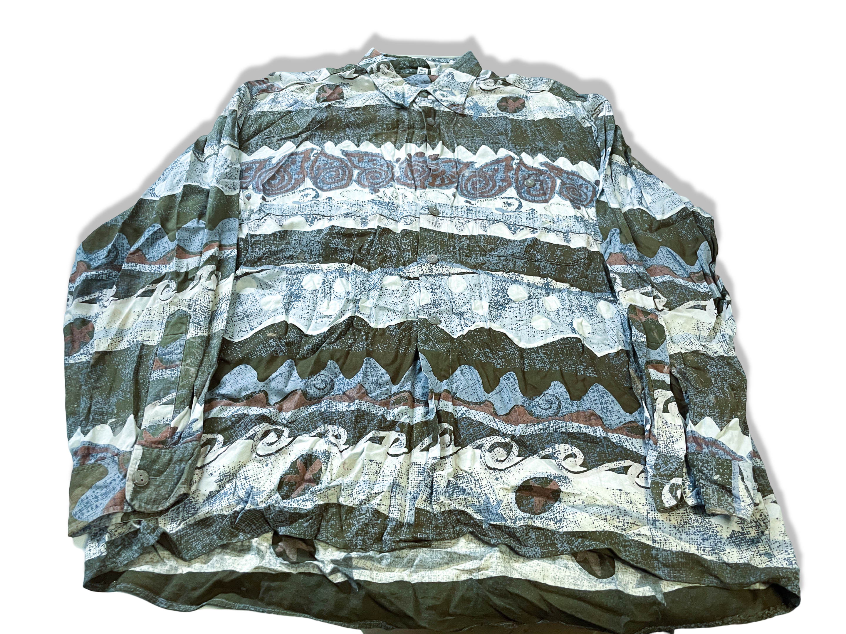 Vintage men's Aztec geometric print multi long sleeve shirt in XL|L32 W25|SKU 4004