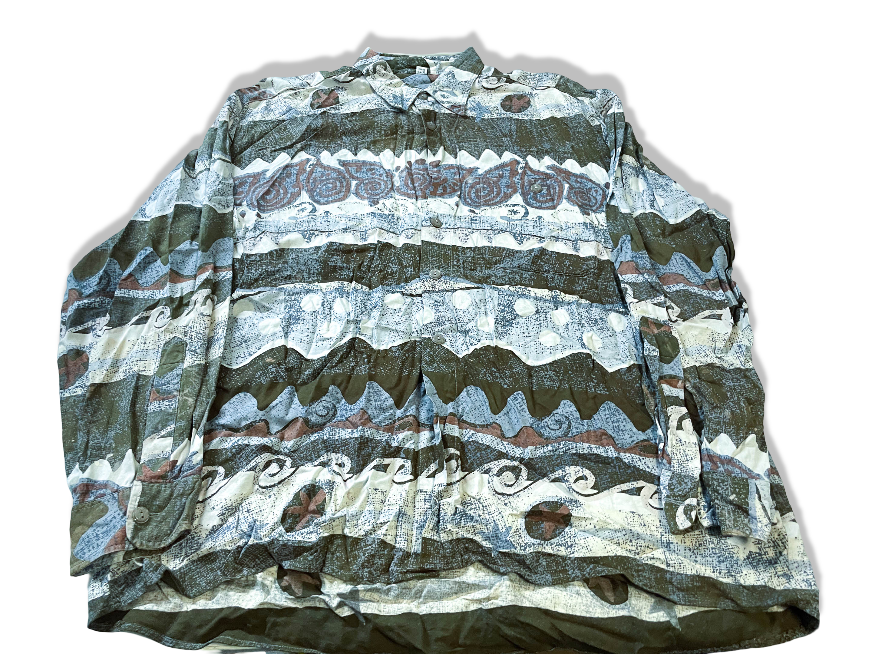Vintage men's Aztec geometric print multi long sleeve shirt in XL|L32 W25|SKU 4004