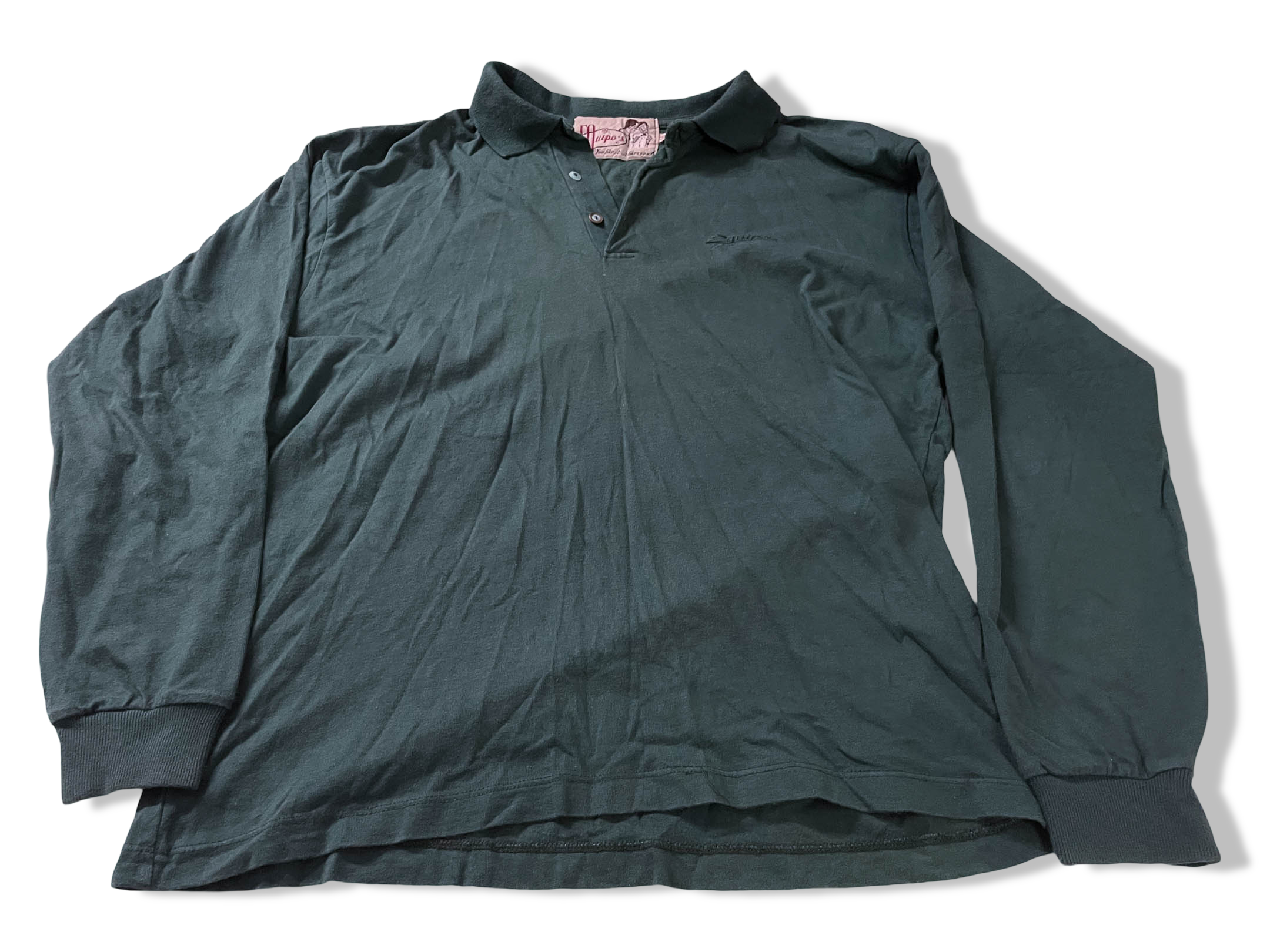 Vintage Men's Equipos long sleeve green polo shirt in S/M|L 27 W21|SKU 4142