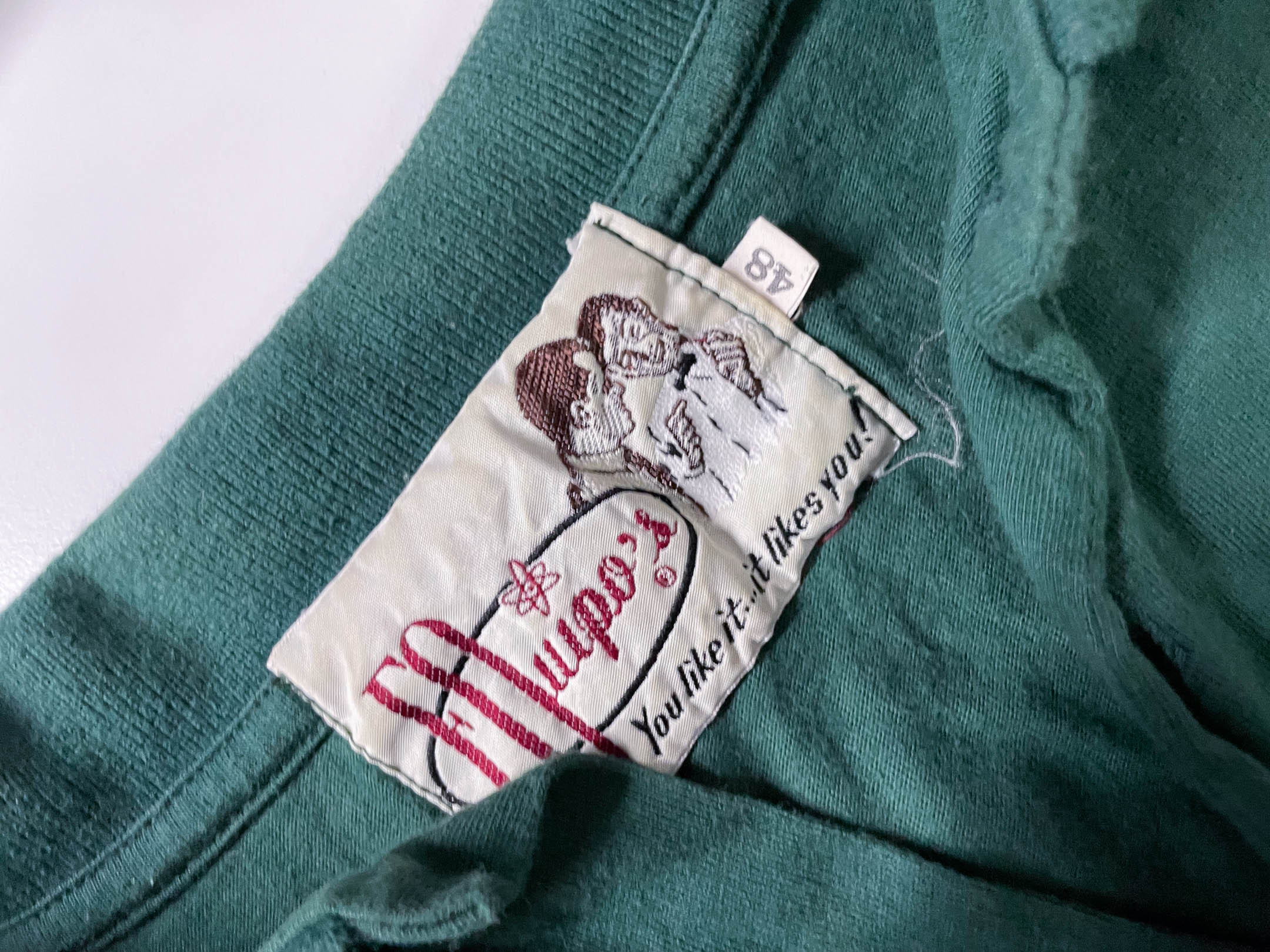 Vintage Men's Equipos long sleeve green polo shirt in S/M|L 27 W21|SKU 4142