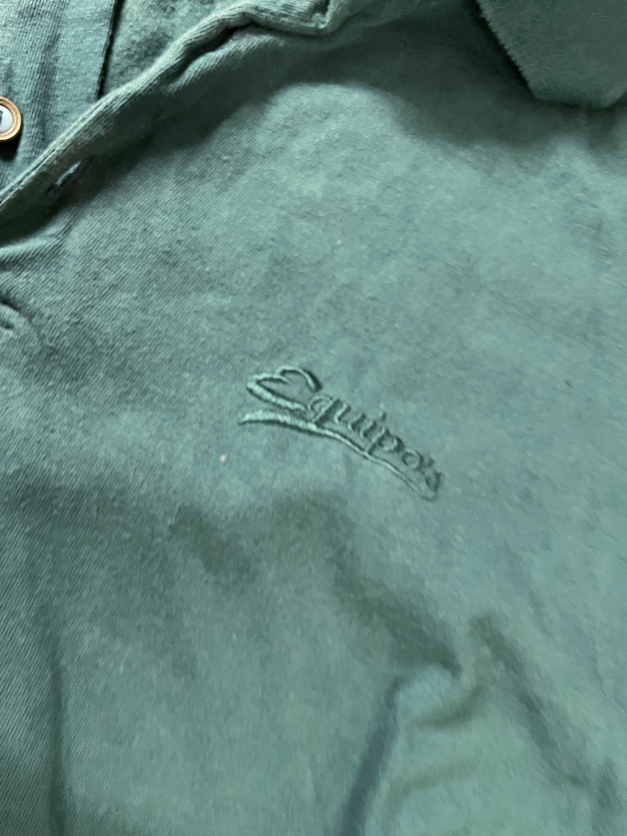 Vintage Men's Equipos long sleeve green polo shirt in S/M|L 27 W21|SKU 4142