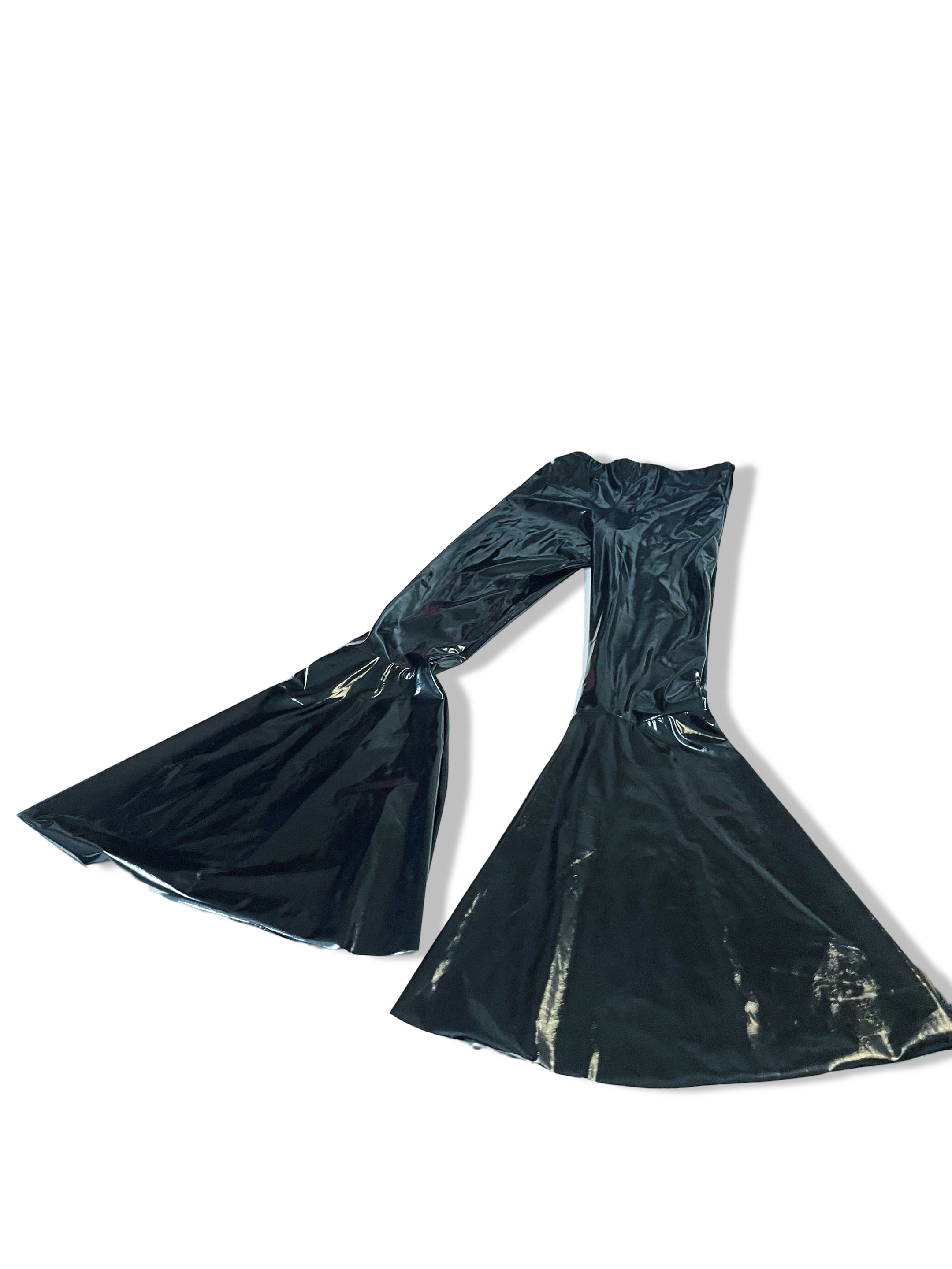 Black women's glossy flare Polyester pant size 6 made in UK with new tag|L30 W22|SKU 4012