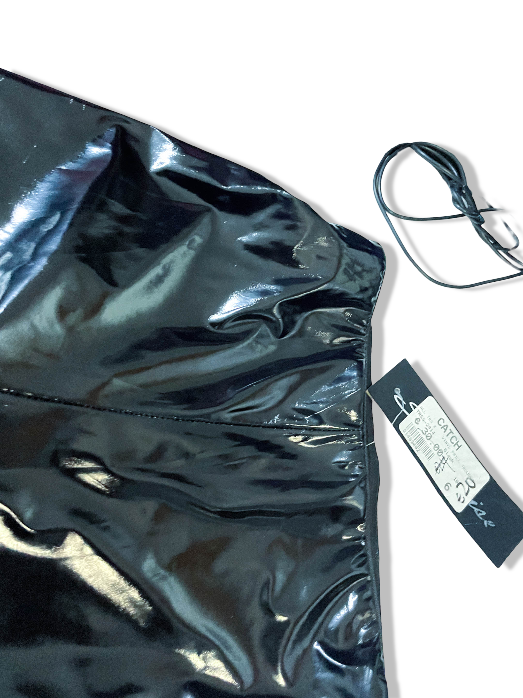 Black women's glossy flare Polyester pant size 6 made in UK with new tag|L30 W22|SKU 4012