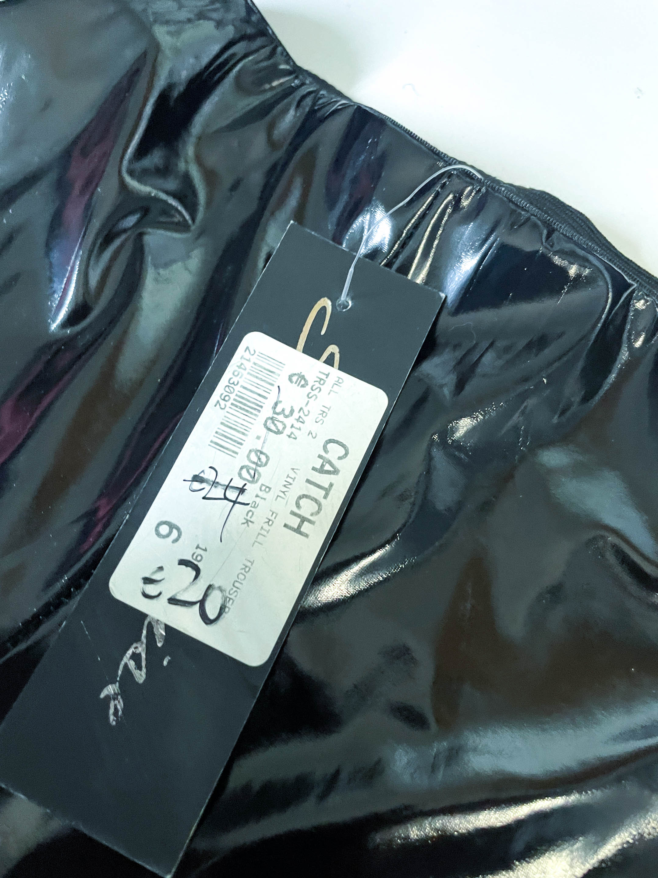 Black women's glossy flare Polyester pant size 6 made in UK with new tag|L30 W22|SKU 4012