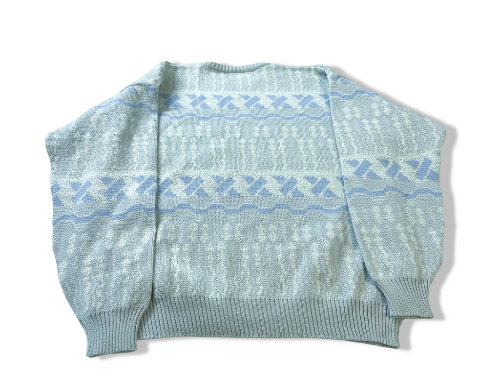 Vintage men's Wolpryla aztec geometric print grey crew neck sweater in M|L27 W22|SLU 4013