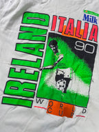 Vintage men's Ireland Italia 1990 world cup graphics white tees in S|L27 W17| SKU 4143