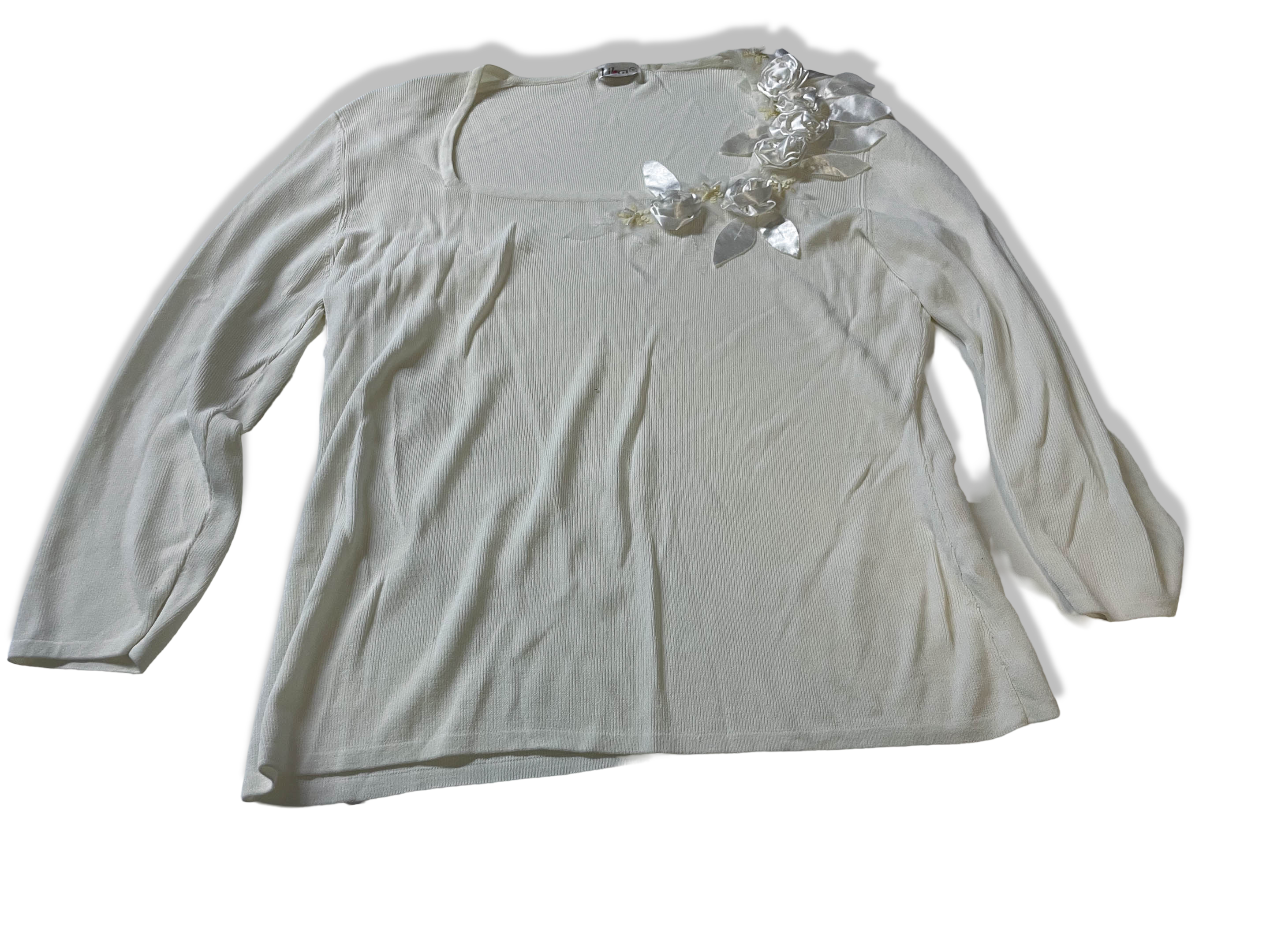 Vintage Libra women's white floral embroidery rayon blouse size 16|L23 W17|SKU 4022
