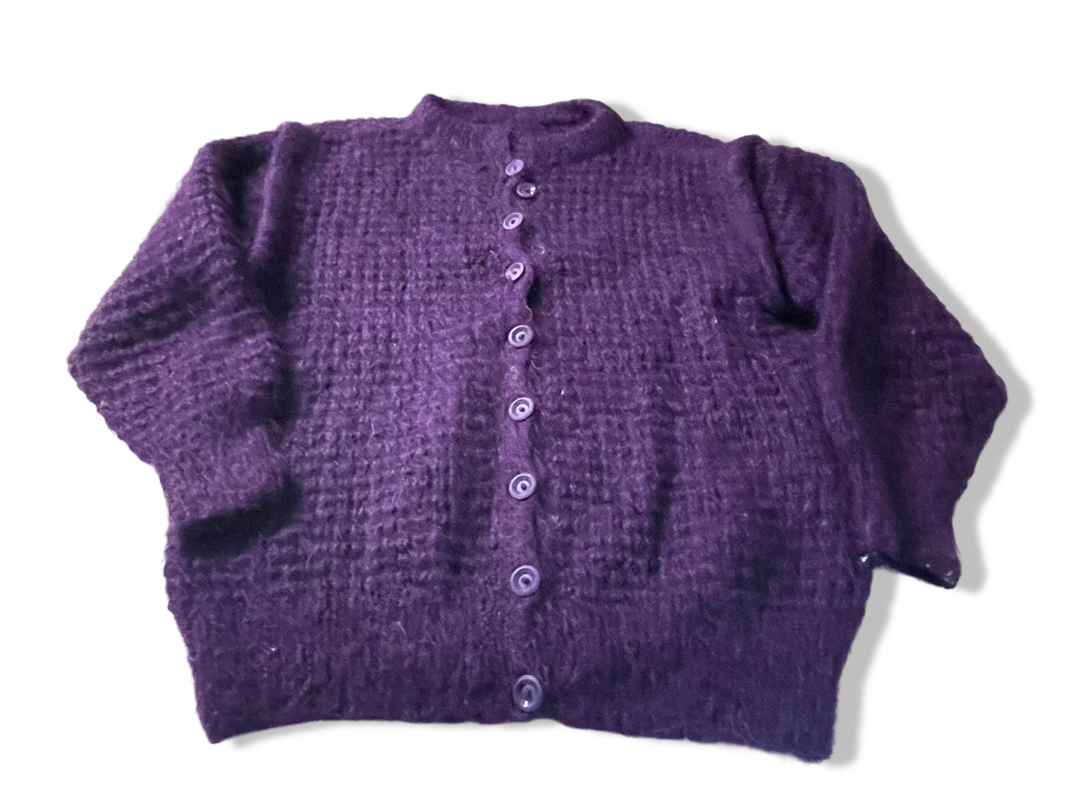 Vintage women's button up cable knitted purple cardigan in L/XL|L28 W23|SKU 4024