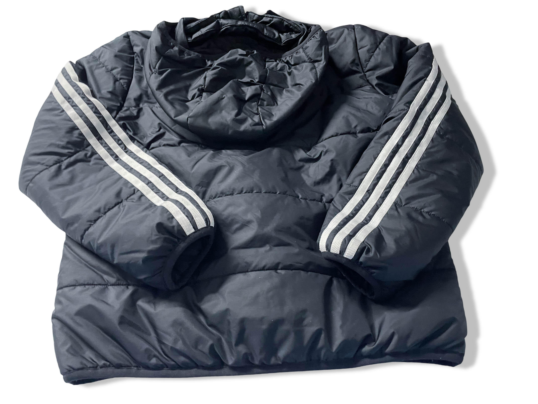 Vintage Women's Adidas adicolor black full zip puffer hoodie jacket in S|L24 W20|SKU 4025