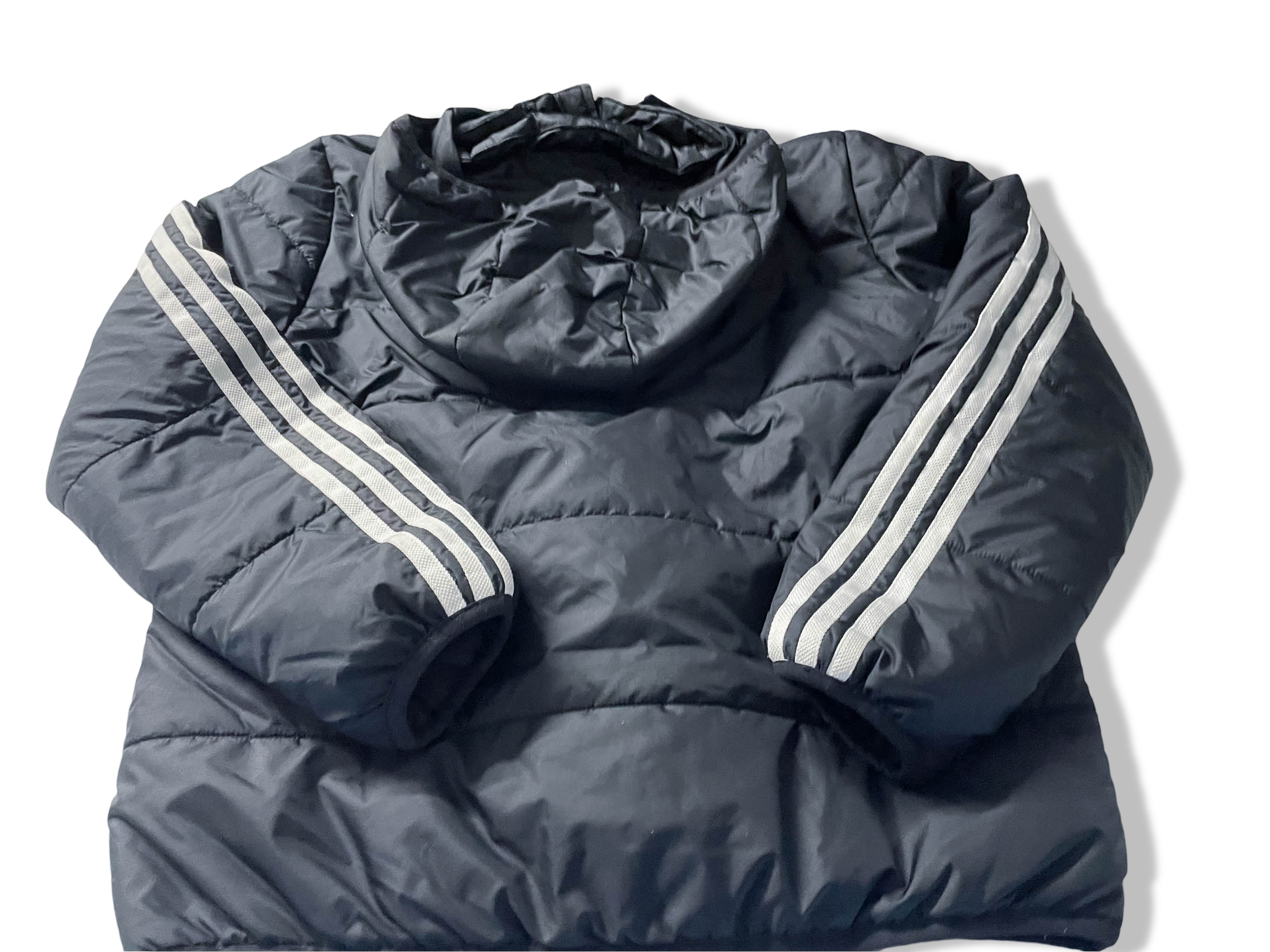 Vintage Women's Adidas adicolor black full zip puffer hoodie jacket in S|L24 W20|SKU 4025