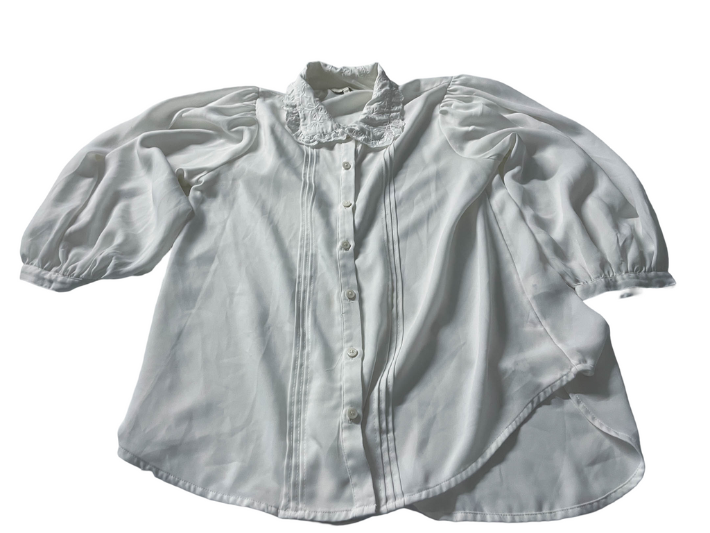 Vintage women's Next white off shoulder long sleeve shirt size 12|L27 W19| SKU 4034