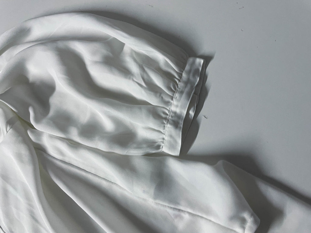 Vintage women's Next white off shoulder long sleeve shirt size 12|L27 W19| SKU 4034