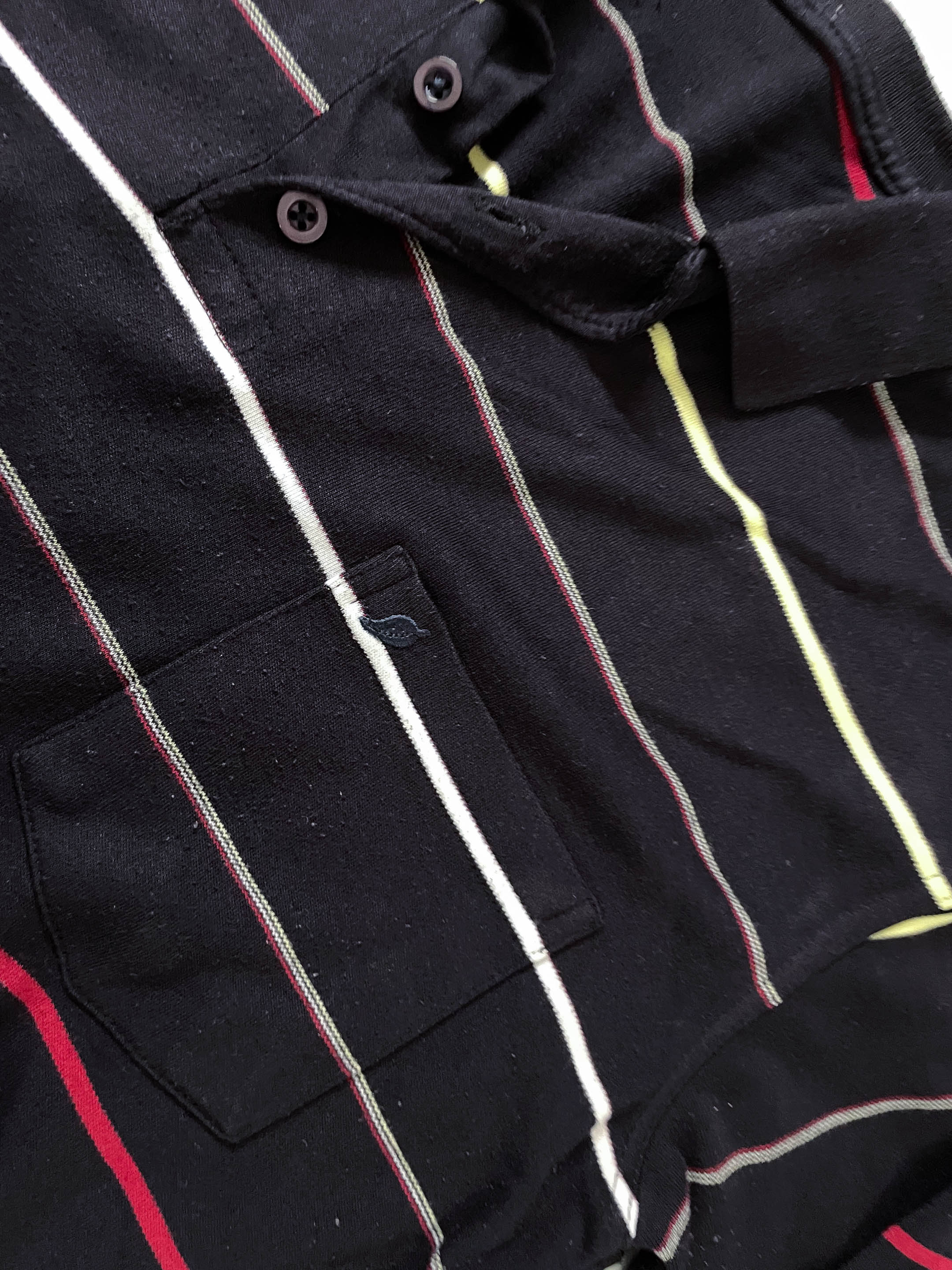 Vintage Men's black multi stripe long sleeve cotton polo in S|L 26 W19| SKU 4146