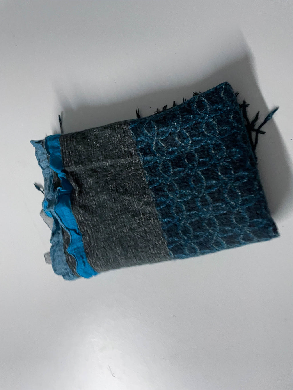 Vintage Blue and grey stripe paisley pashmina scarf |L 46 W 20| One size|SKU 4038