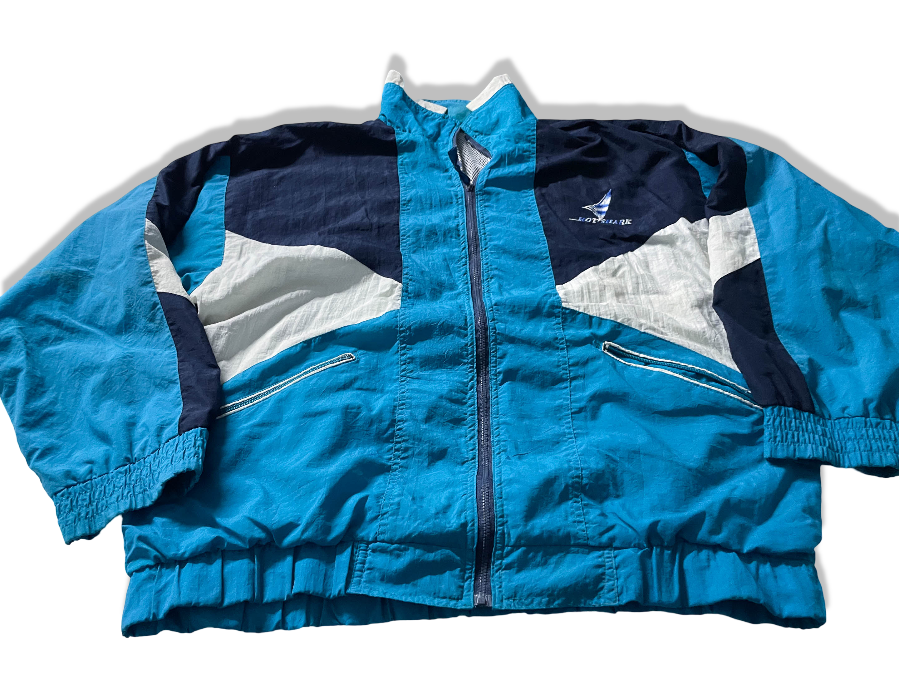 Vintage Hotshark blue colourblock full zip wind breaker jacket in L|L 31 W26| SKU 4044